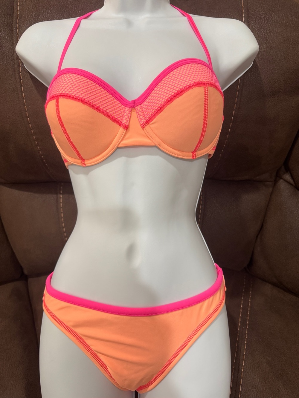 Xhilaration Neoprene Colorblock Bikini Swim Suit Top S & Bottom M Neon 2-piece
